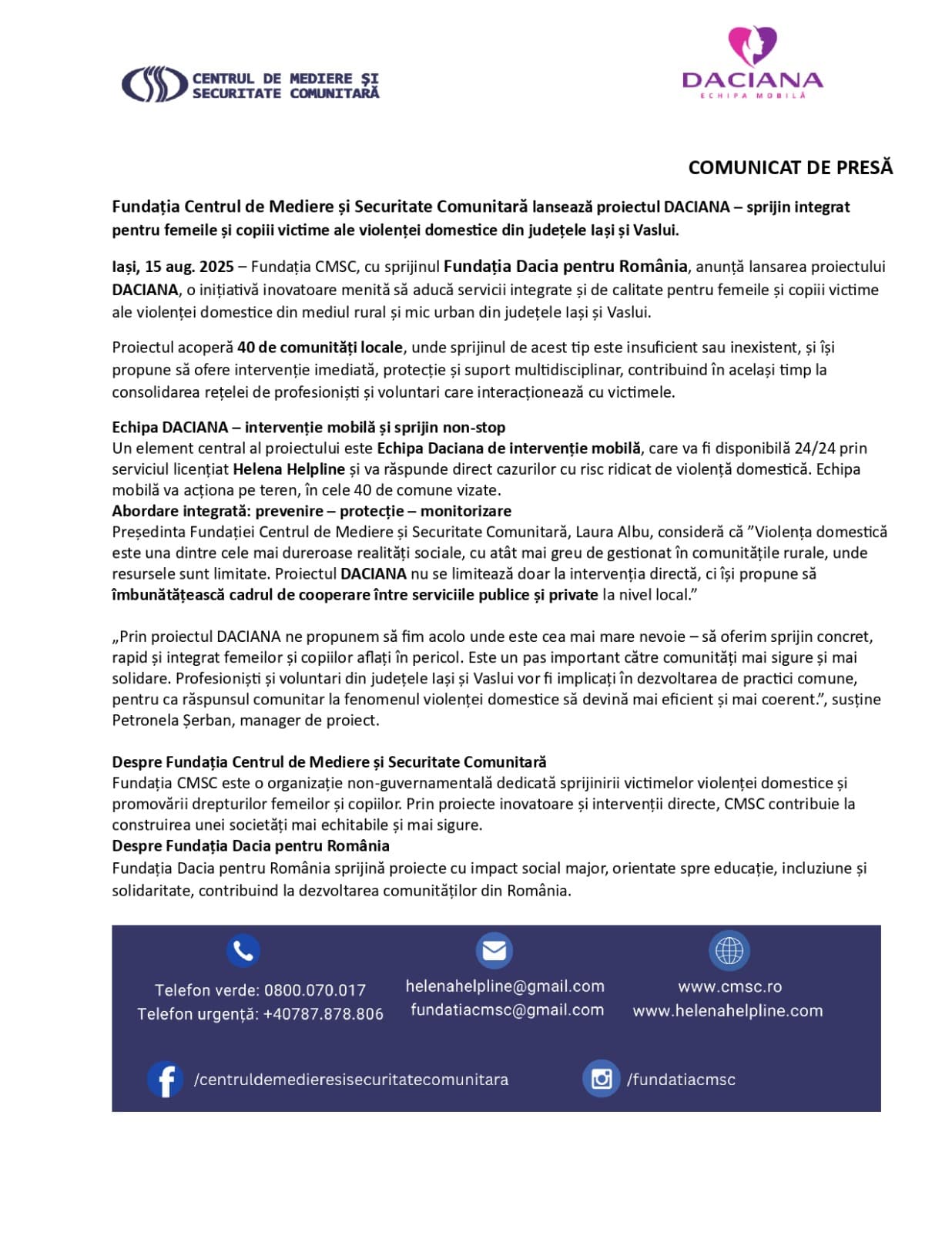 comunicat daciana